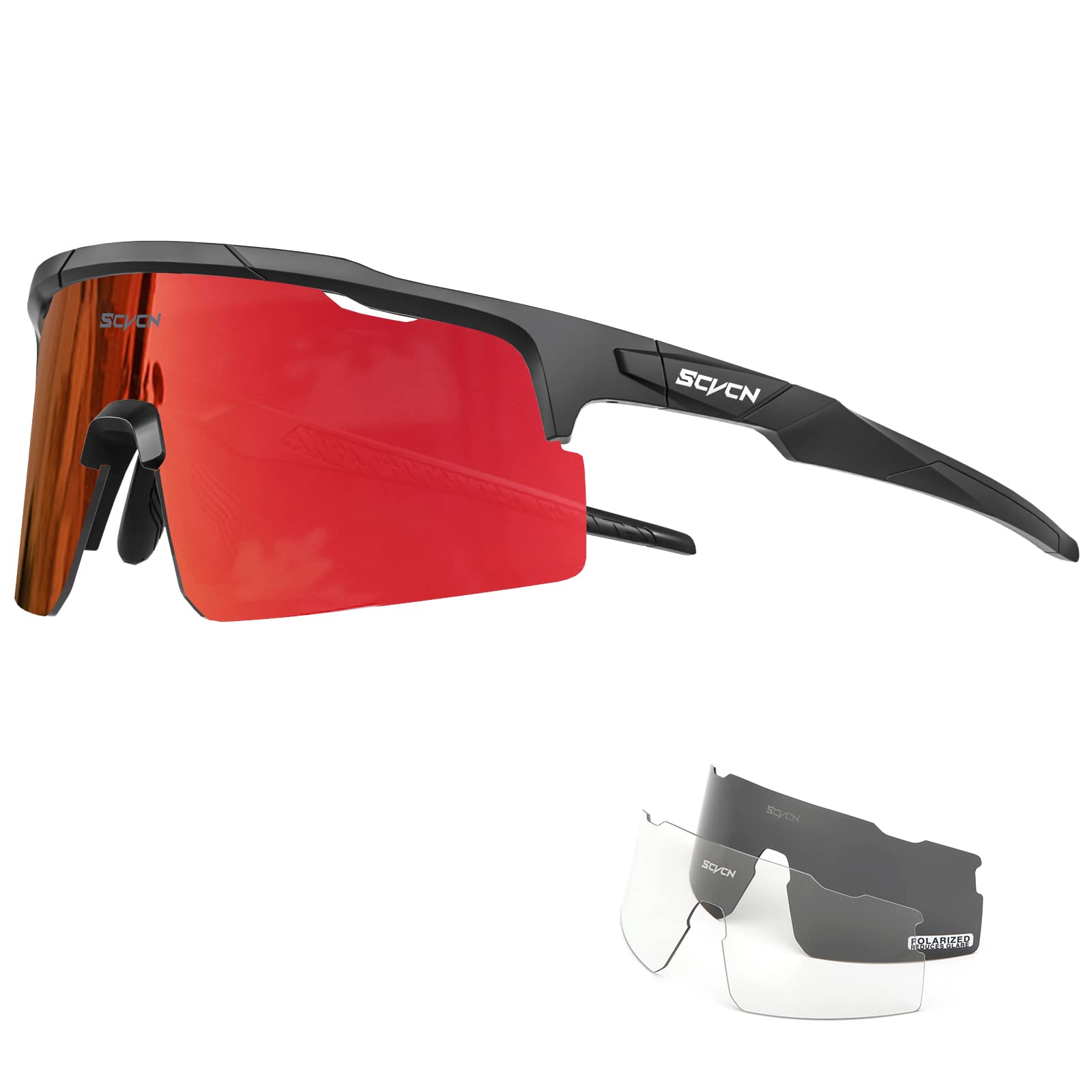 SCVCN Polarizadas Gafas de Ciclismo con 3 Lentes Intercambiables Hombres Mujeres Bicicletas