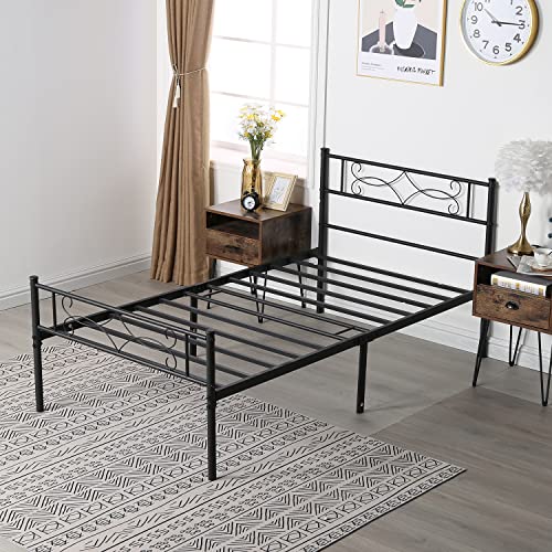 Vecelo Twin Size Bed Frame Metal Platform/Mattress Foundation With Headboard Footboard/Steel Slat Support/No Box Spring Needed/Easy Assembly #TOP6