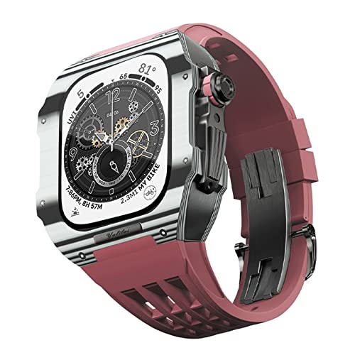 UMCNVV カーボンファイバーケースとフッ素ゴムバンド変換キット、Apple Watch Series 8 7 45mm用、カーボンファイバーケース+フッ素ゴムラバーストラップIwatch 6 5 4 SE 44mm用(16,44mm)