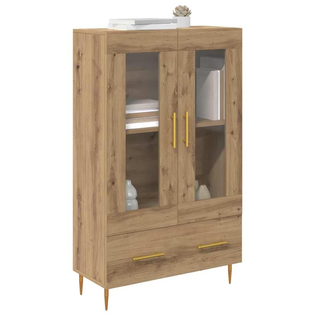 vidaXL Alacena con cajón Roble Artesanal 69,5 x 31 x 115 cm, Aparador Moderno, Armario Rectangular, con Puertas de Vidrio, ¡Organiza tu Sala fácil y con Estilo