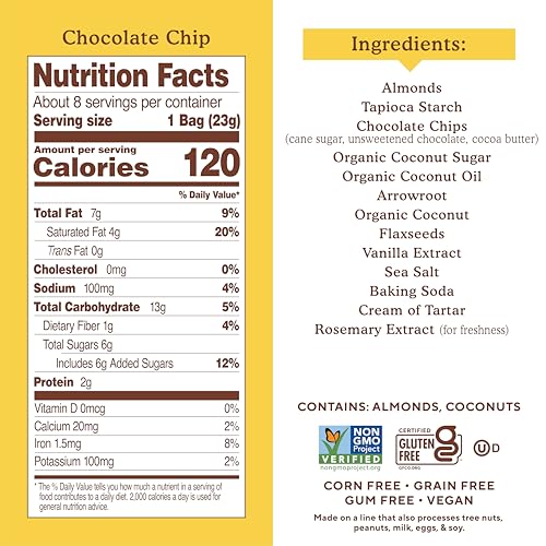 Image of Simple Mills Almond Flour Mini Chocolate Chip Cookie Snack Packs, Healthy Halloween Snacks for Kids, Individual Packs, Gluten Free, 8ct (Pack of 2)