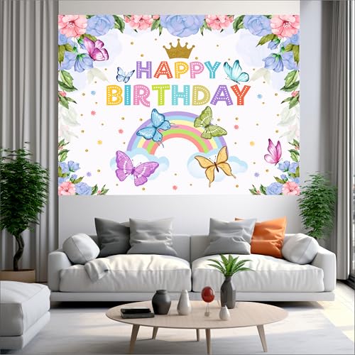Image of Butterfly Birthday Backdrop 5x4 Ft | Backdrops for Decoration | Birthday Decoration Backdrop | Banner for Kids Theme Party