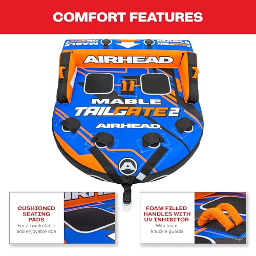 Image of Airhead Mable Towable Tube for Boating, 1-4 Rider Inflatable Boat Tube for Water Tubing, Heavy Duty Full Nylon Cover, EVA Foam Pads, Dual Tow Point, Patented Speed Safety Valve