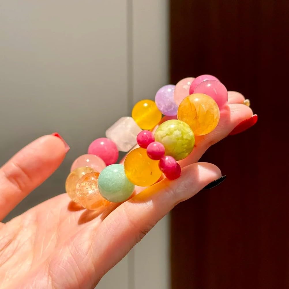 Bracciale Multiplo con Quarzo Fiore Giallo Naturale e Cristallo