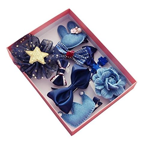 Fixuk 10 Pcs Girl Bow Hairpin Ribbon Bowknot Flower Multi-Style Hair Clip Xmas Gift (Navy Blue) Cover