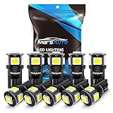Marsauto 194 LED Light Bulbs, 6000k Super Bright T10 168 2825 5SMD Replacement bulbs for License Plate Lights Lamp, Courtesy Dome Map Door Lights, Pack of 10