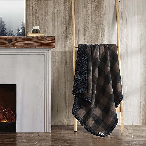 Image of Eddie Bauer - Throw Blanket, Yarn Dyed Cotton Bedding with Solid Ultra-Soft Sherpa Reverse, Throw Blanket for Couch & Bed (Cabin Plaid Brown, 50 inch x 60 inch)