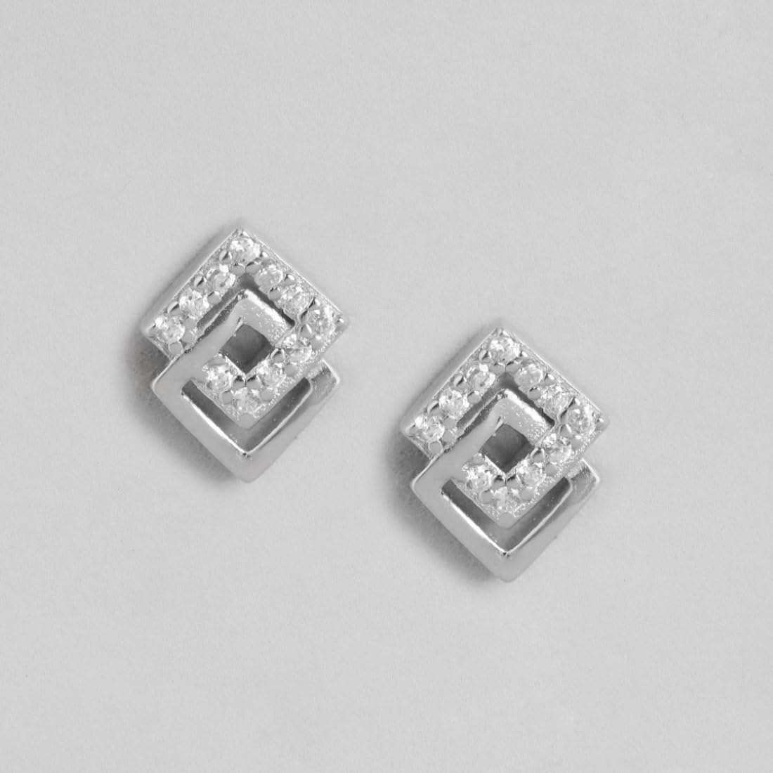 925 Silver CZ Rhodium Stud Earrings