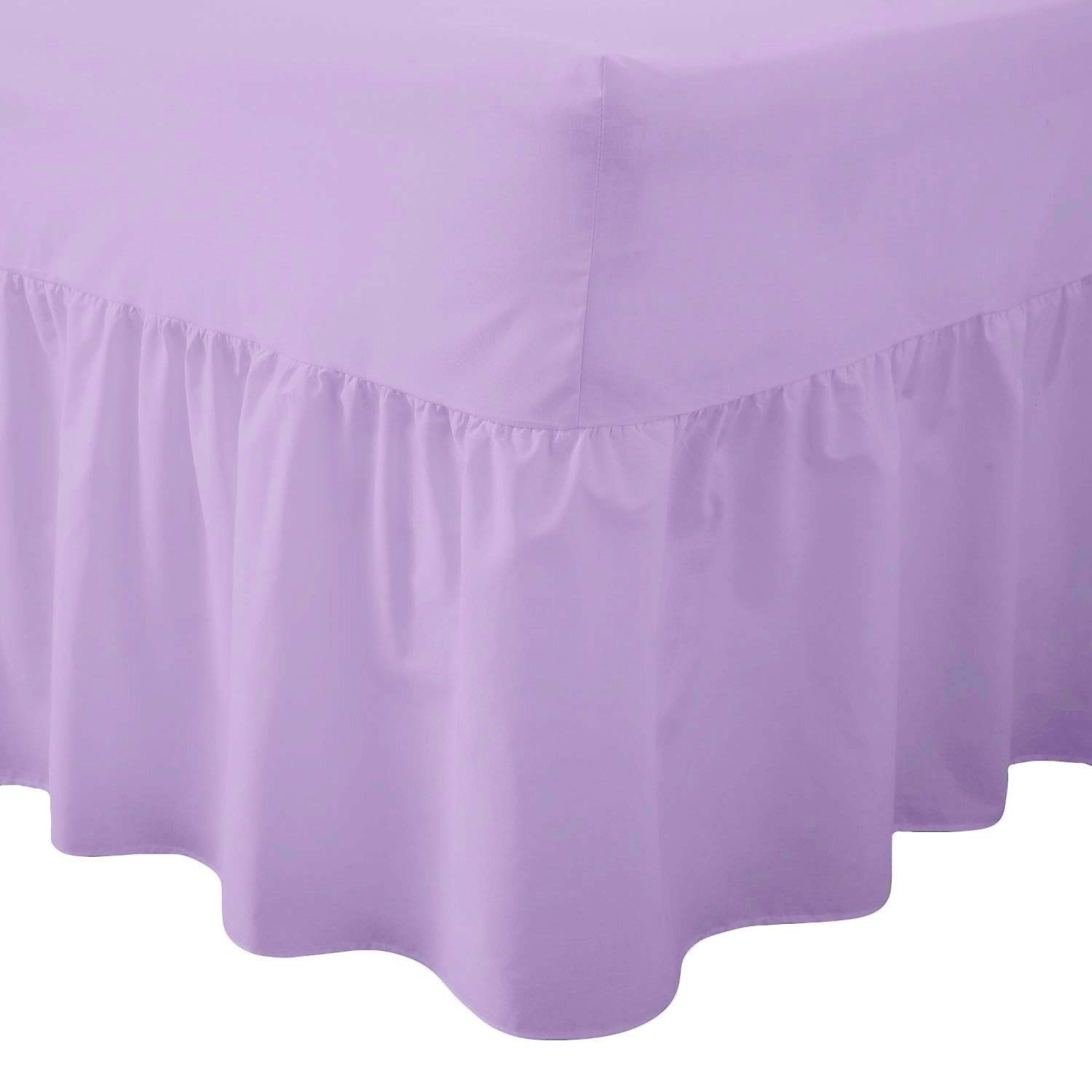 R&Z Lilac Luxury Plain Polycotton Percale Valance Fitted Sheet Or Pillow Pair Cases (, Double)