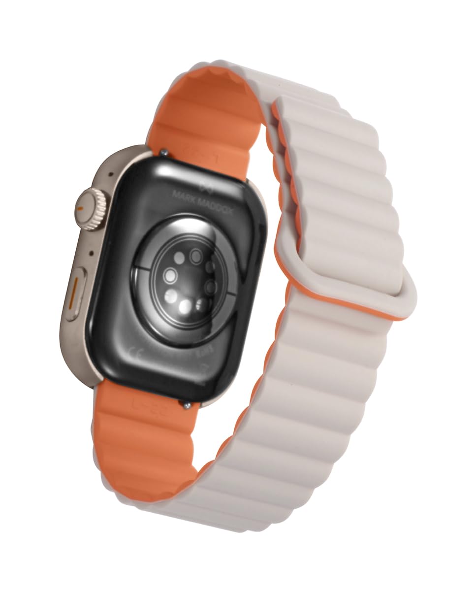 Mark Maddox Smart HS2007-10 – Smartwatch Unisex Blanco y Naranja, Correa de Goma, Carcasa Plateada, Llamadas Desde el Reloj, GPS en App, Control Estrés y Frecuencia Cardíaca, Colección Smart Now