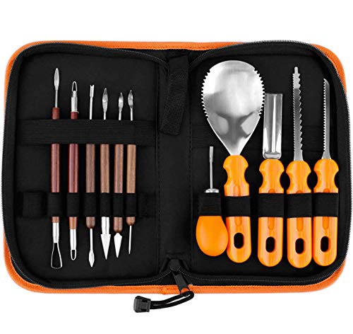 Halloween Pumpkin Carving Kit, Blovec 11 Pieces Professional Stainless Steel Pumpkin Carving Tools Easily Sculpting Halloween Jack-O-Lanterns with Carrying Case