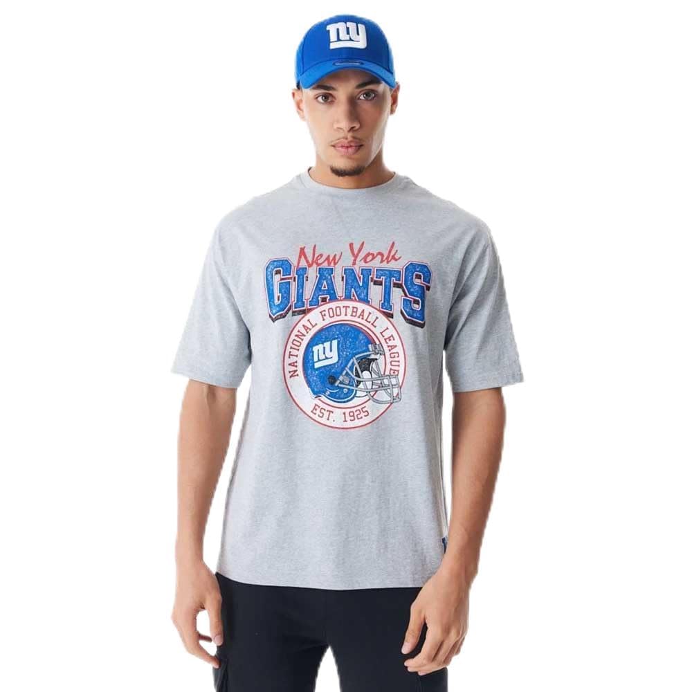 New Era Men's Grey Nfl Helmet Grphc Oversized New York Giants Short Sleeve T-Shirt L