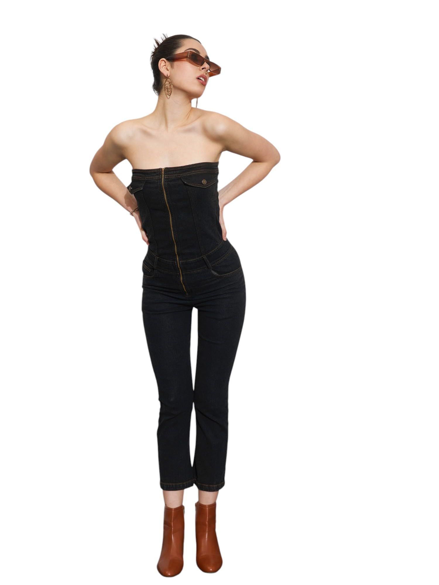 sassafras Black Denim Corset Jumpsuit-picture-33