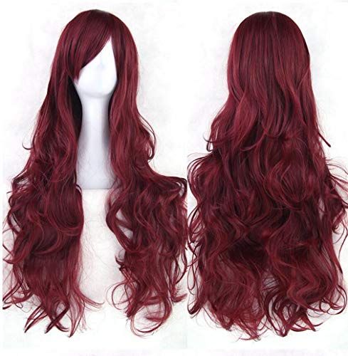 MaudSmed06 31.5'' Long Curly Women's Girl's Wig Synthetic Wavy Hair Wigs for Girl Heat Friendly Party Wigs with Bangs Wig Cap Included