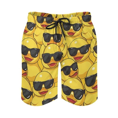 Yellow Duck with Glasses Men's Swim Trunks Quick Dry Swimwear Beach Shorts with Pocket Bathing Suits3