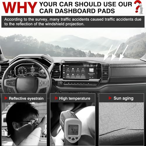 Image of Autorder Dashboard Cover Mat for 2022-2025 2026 Chevy Chevrolet Silverado /GMC Sierra 1500 2500HD 3500HD Accessories Dash Cover Upgrade Velvet Dash Mat Sunshade Glare UV Rays Protector (Without HUD)