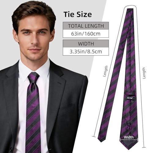 Image of Hi-Tie 63 inches Striped Paisley Extra Long Ties for Men Silk Necktie with Lapel Pin Tie Clip Big and Tall Men Formal Wedding