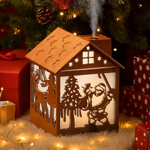 Mini humidificador de Navidad, 240 ml, humidificador de casa de madera con silueta de Papá Noel, luces LED de 7 colores, alimentado por USB, silencioso y apagado automático para dormitorio, oficina en Mini humidificador de Navidad, 240 ml, humidificador de casa de madera con silueta de Papá Noel, luces LED de 7 colores, alimentado por USB, silencioso y apagado automático para dormitorio, oficina en