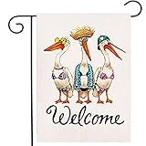 Welcome Summer Garden Flag Vertical Double Sided, Sea Gals Pelicans Spring Flag Yard Outdoor Decoration 12.5 x 18 Inch