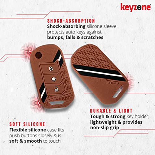 Image of keyzone Striped Silicone Car Key Cover Compatible For Mahindra Thar Roxx, Xuv3Xo, Scorpio-N, Xuv700, Thar,Xuv400, Xuv300, Bolero NEO, Marazzo, 3 Button Flip (Black)