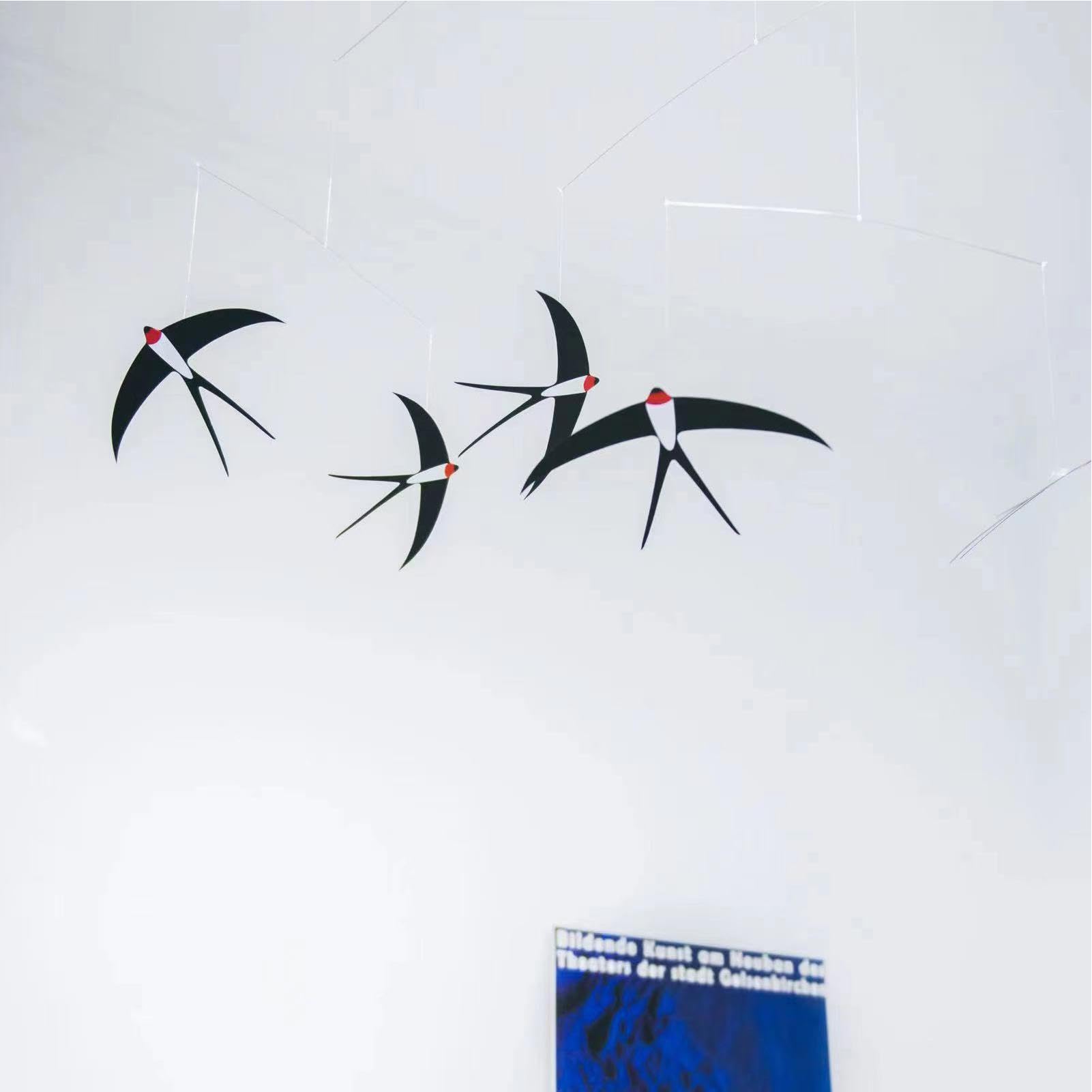 Swallow Bird Mobile - 25cm Paper DIY Hanging Kit | Wind Chime Decor Ornament | Handmade Craft Suspended Balance Hanger Indoor Room Ceiling Display Artistic Flying Sculpture Aesthetic Home Accent — view 8
