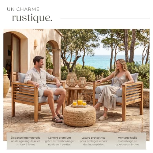 Fauteuils lounges TECTAKE Lot de 2 fauteuils de jardin BOKA en bois lasuré résistant aux UV et intempéries - vue 6