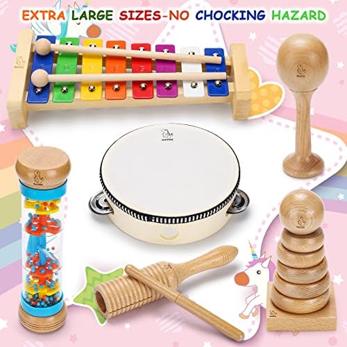 OATHX Baby Musical Toys for Toddlers 1-3 Instruments for Ages 3-5 Wooden Music Set Montessori Toys for Babies 6-12 Months Drum Tambourine Xylophone Gifts for 1 2 Year Old Girl Boys