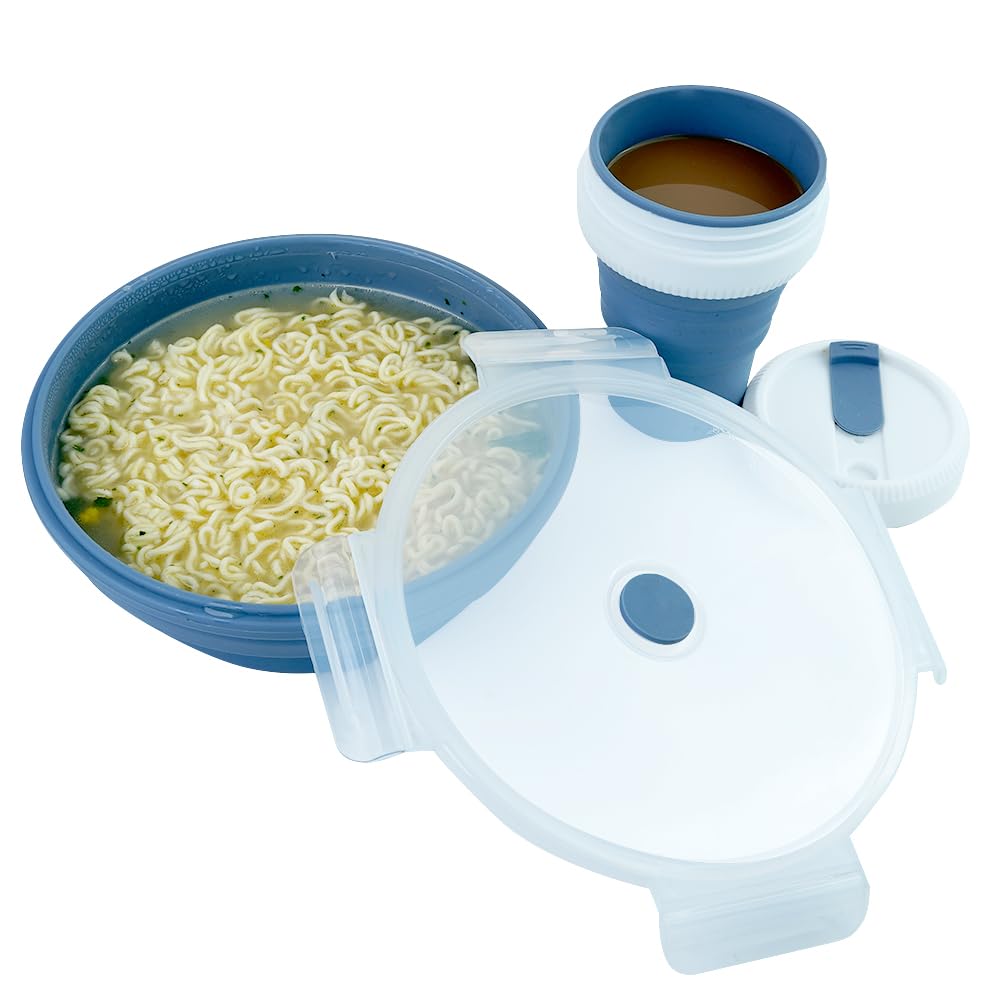 Juego de cuenco plegable de silicona y taza de viaje para viajes y camping, microondas y refrigerador, apto para frío y calor