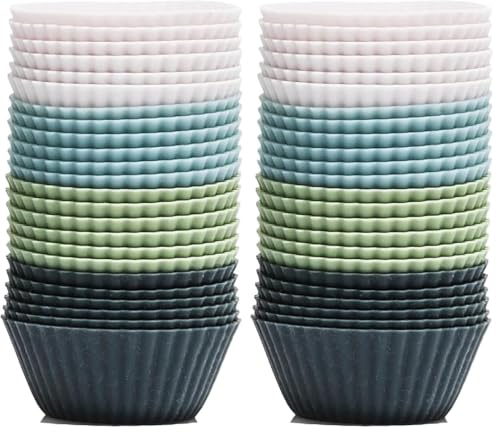 Image of The Silicone Kitchen Reusable Mini Silicone Baking Cup, Non-Toxic, BPA Free, Dishwasher Safe, Mini, 48 Pack, White Blue Green