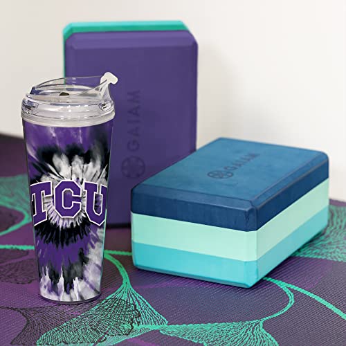 Image of Rico Industries NCAA Glitter 24oz Acrylic Glitter Tumbler with Hinged Lid, Officially Licensed Double Wall Tumbler with Straw