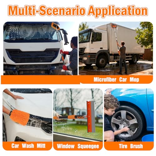 LAANPOLE 20FT Reach Car Wash Brush with Long Handle, Car Cleaning Kit with Soft Bristle Wash Brush, Microfiber Cleaning Mop, Window Squeegee, Mitt, Wheel Brush for RV, Truck, Boat, House Siding - Image 5