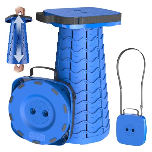Image of 2026 Upgraded Collapsible Stool, Portable Folding Stool, Telescoping Camping Stool with Max Load Capacity 485lbs, Square Retractable Seat for Camping Gardening Fishing Hiking BBQ [Blue]