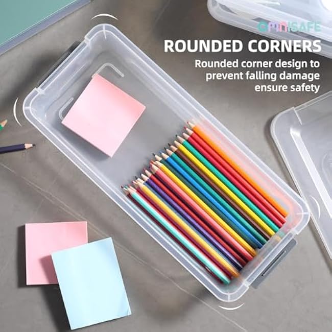 Plastic Storage Bin with Lid, Stackable Design, Clip Box for Crafts, Supplies and Office Items Container (8 Pack 4 Quart)