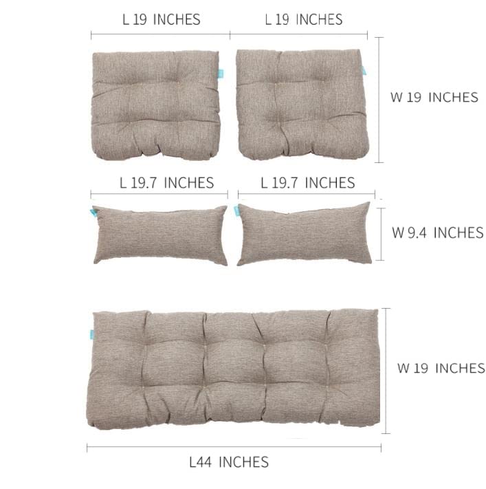 Image of QILLOWAY Outdoor Wicker Cushion Set of 5 - Waterproof Fade Resistant Patio Furniture Cushions, Loveseat 2 U-Shape 2 Lumbar Pillows for Porch, Bench, Backyard, Garden,Tan, Grey