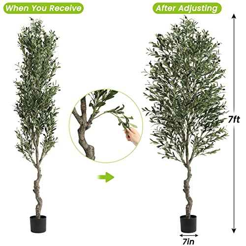 VIAGDO-Artificial-Olive-Tree-7ft-Tall-Fake-Potted-Olive-Silk-Tree-with-Planter-Large-Faux-Olive-Branches-and-Fruits-Artificial-Tree-for-Home-Office-Living-Room-Decor-Indoor-2232-Leaves VIAGDO Artificial Olive Tree 7ft Tall Fake Potted Olive Silk Tree with Planter Large Faux Olive Branches and Fruits Artificial Tree for Home Office Living Room Decor Indoor 2232 Leaves
