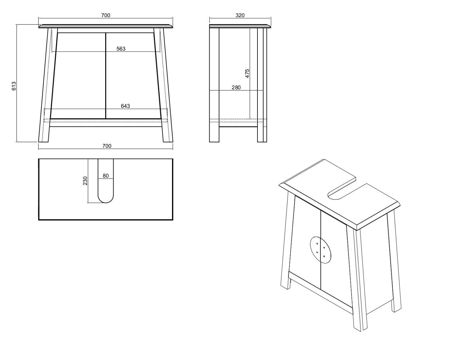 Woodkings Waschbeckenunterschrank Rangun Massivholz Pinie 70x61x32 cm, Waschtischunterschrank Badmöbel Badezimmerschrank Badschrank Bad Unterschrank