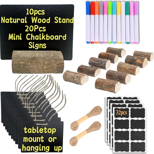 10 Pcs Mini Chalkboard Signs Wood Place Card Holders and 20 Pcs S...