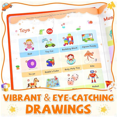 Image of Kidology My First English Words Sound Book for Kids | 470+ Words Interactive Talking & Musical Learning Book with 21 Topics, Built-in Quiz, Nursery Rhymes & Piano | Educational Audio Toy Age 3+
