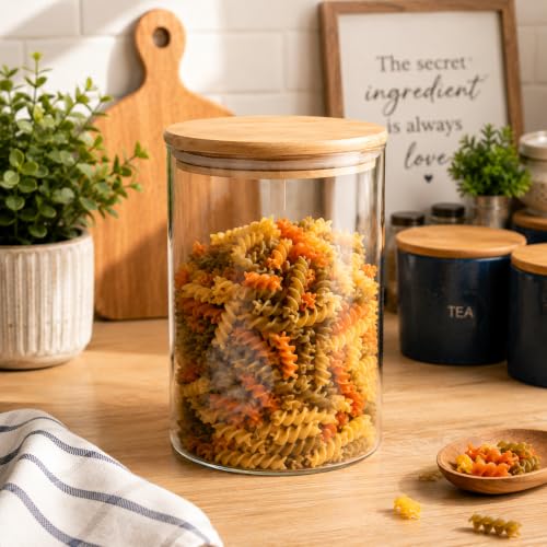 Image of Airtight Glass Storage Jar with Bamboo Lid, 1000ml | Borosilicate Multipurpose Kitchen Container for Coffee, Tea, Sugar, Spices, Dry Fruits & Snacks | Pantry Organizer (Pack of 1)