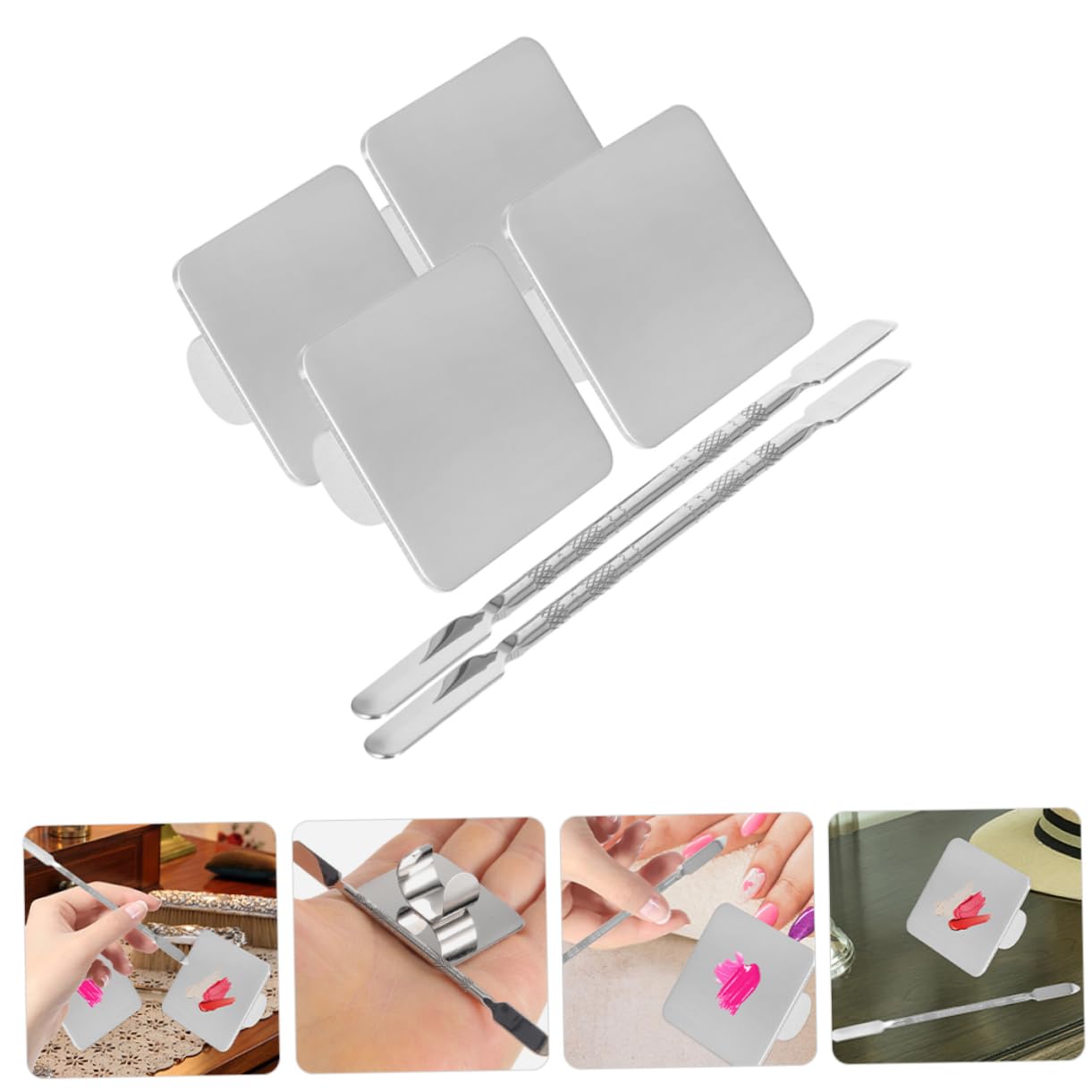 VANZACK 4juegos De Mezcla De Maquillaje De Acero Inoxidable Para Artistas De Uñas De Espátula Para Mezclar Cosméticos y Pintura Para Salones y Uso Personal