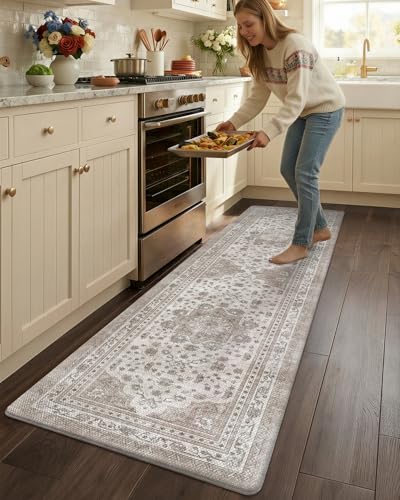 COLOR&GEOMETRY Kitchen Floor Mats Anti Fatigue, Cushioned Boho Rugs,Waterproof Non Slip Kitchen Runner for Sink, Standing Mats for Office,60x220cm,Beige - Image 4