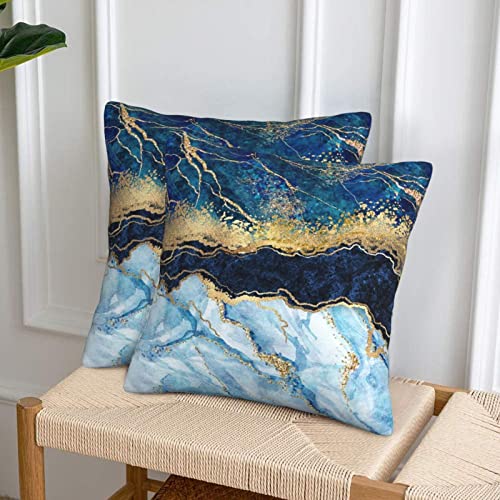 Navy Blue Gold Marble Teal Abstract Farmhouse Throw Pillow Covers 18X18 Inch Fall Pillow Case Soft Pillowcase Cushion Covers Set Of 2 For Sofa Bed Bedroom Car Chair Living Room Home Decorative #TOP2