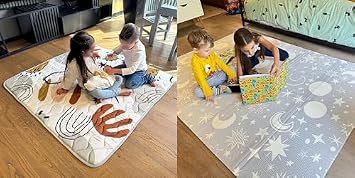 MioTetto Ultimate Baby Floor Mat Bundle 50"x50" Quilted Playpen Cushion Mat Little Oasis & 78"x59" Foldable Waterproof Foam Mat Magical Space | Non-Toxic, Extra Thick Padding, Washable & Reversi