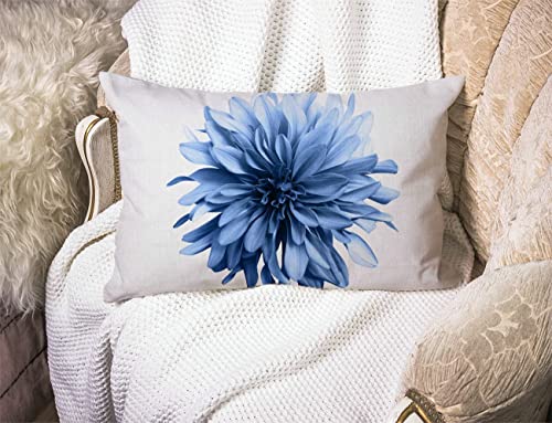 Light Blue Flower Farmhouse Oblong Rectangle Dahlia Flower Decorative Throw Pillow Case,12X20 Inch #TOP2
