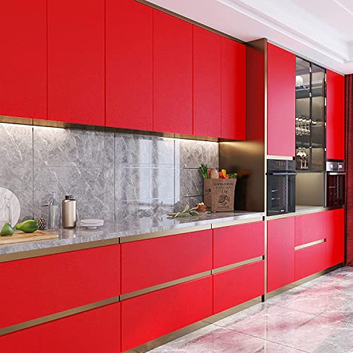 Image of WISDOM Glossy & Matte Wallpaper Peel & Stick Contact Paper Self Adhesive Vinyl for Kitchen Cabinet and Furniture Countertop Waterproof Removable (12x80 Inch, Red Matte)