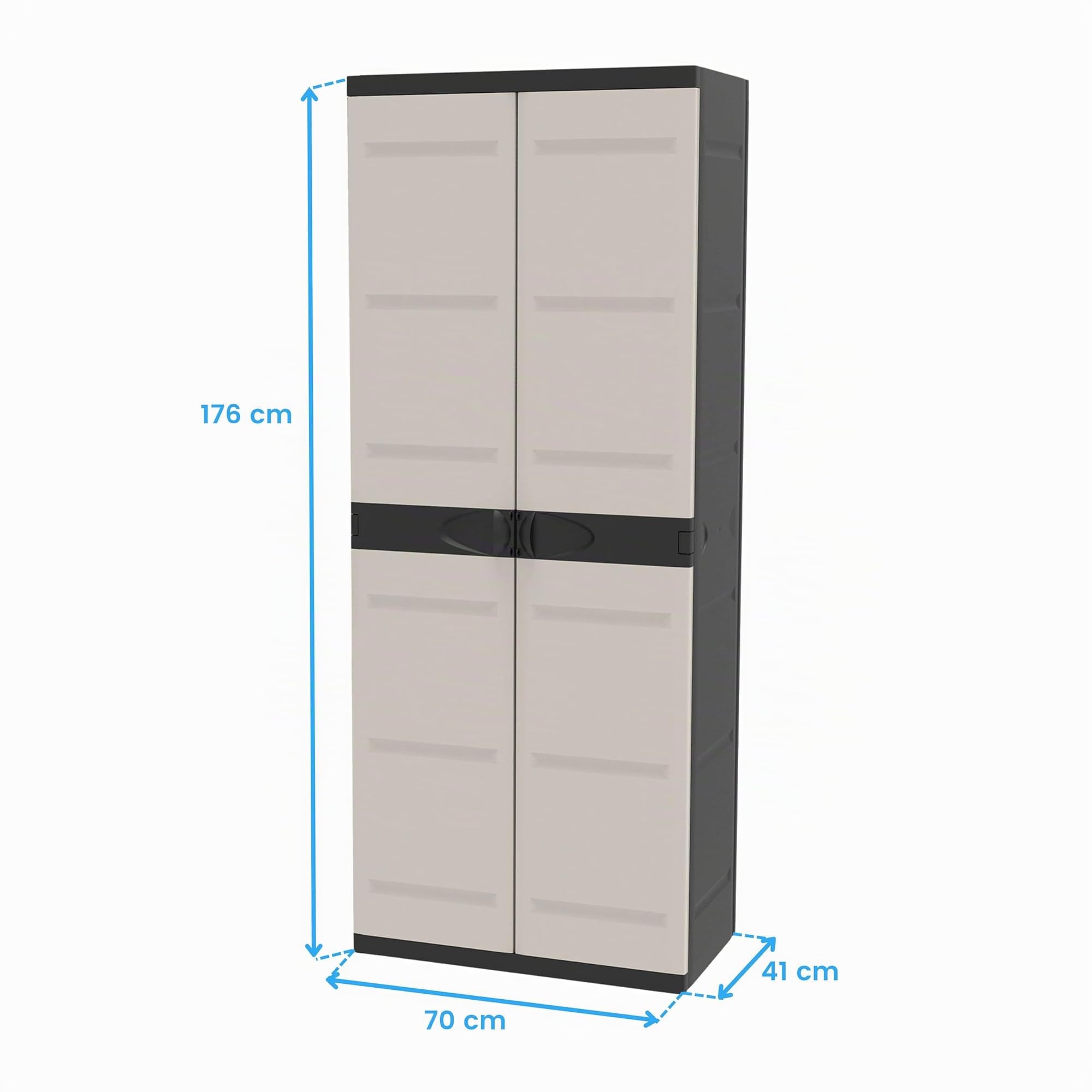 Miroytengo Armoire en résine à balais de jardin Titanium, armoire extérieure 2 portes 4 étagères Noir 70 x 176 x 41 cm