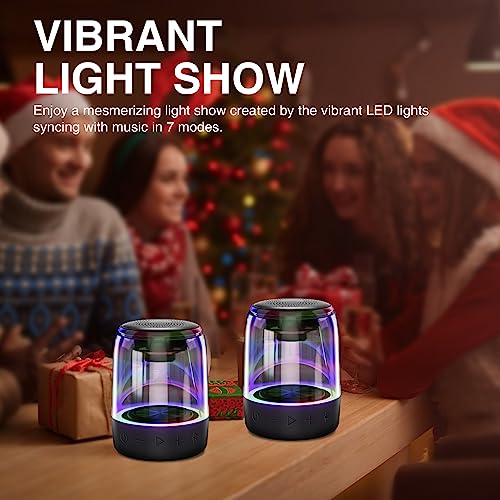 Megatek Dual Portable Bluetooth Speakers, Wireless Stereo Pairing, Vibrant Led Light Show, Loud Sound And Punchy Bass, Ipx5 Waterproof, 12 Hours Playtime, Aux Input, Set Of 2 For Home And Outdoor #TOP3