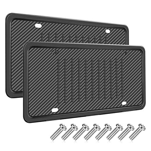 License Plate Frames Silicone License Plate Holder, Rust-Proof Rattle-Proof Weather-Proof with 3 Drainage Holes Black Silicone License Plate Frame Cover (2 Pack)