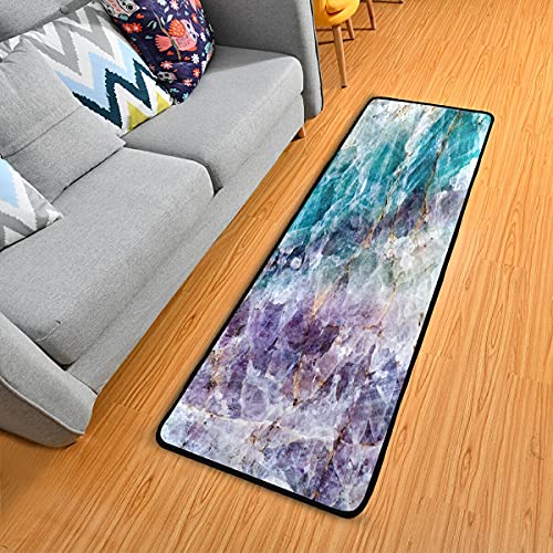 Quartz Stone Turquoise Teal Runner Rug Nature Marble Texture Kitchen Laundry Rugs Bath Mats Doormat Non Slip Area Rug Soft Floor Door Mats Home Decor 72X24 Inch #TOP2