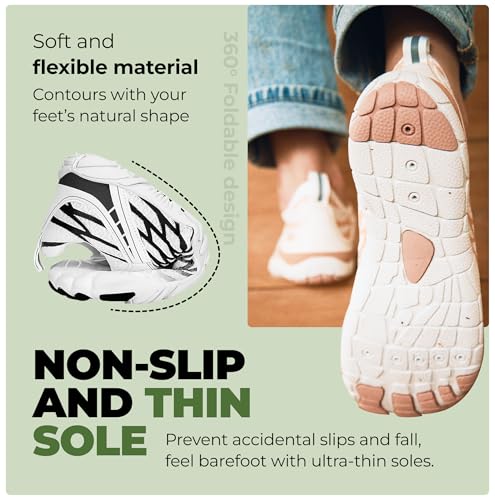 HF Breathable Wide Toe Barefoot Shoes, Men Women, Non - Slip, Minimalist Athletic Footwear, Walking, Running, Hiking and Daily Wear White/Green4
